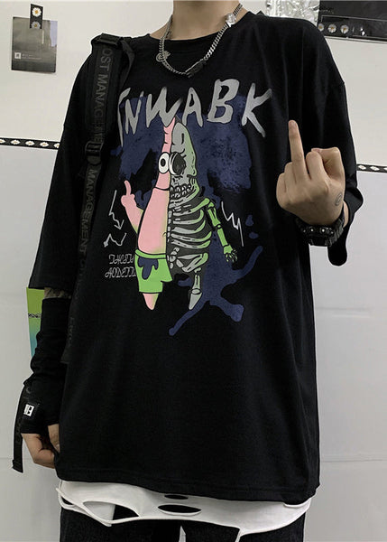 Half Cool Men Black Neck Print Cotton T Cartoon Sleeve Shirts O FashionChic