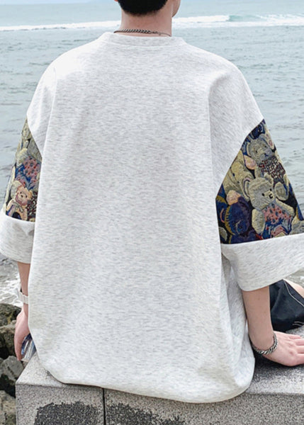 Neck O Shirts Embroideried T Cotton Black Men's Cool Summer FashionChic