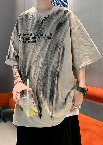 Cool Black O Neck Print Cotton Men T Shirt Summer WA009 MENT241110