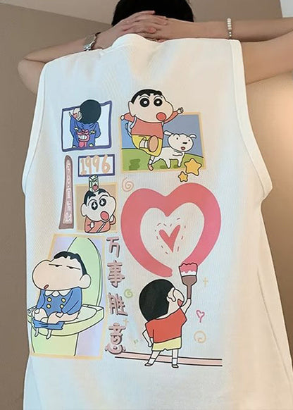 Tanks Men Cool Cotton Neck Black Summer Print Oversized O FashionChic