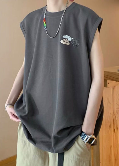 Tanks Men Cool Cotton Neck Black Summer Print Oversized O FashionChic