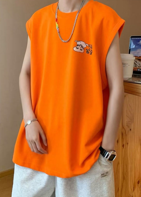 Tanks Men Cool Cotton Neck Black Summer Print Oversized O FashionChic