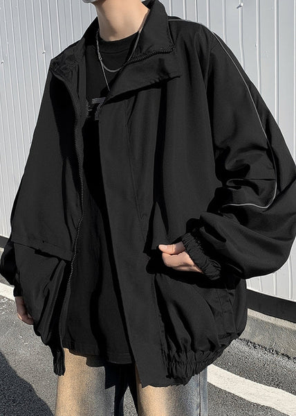 Zip Black Spring Mens Up Cotton Coats Pockets Cool FashionChic