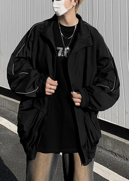 Zip Black Spring Mens Up Cotton Coats Pockets Cool FashionChic