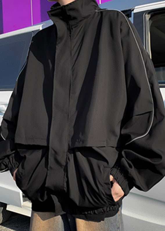 Zip Black Spring Mens Up Cotton Coats Pockets Cool FashionChic