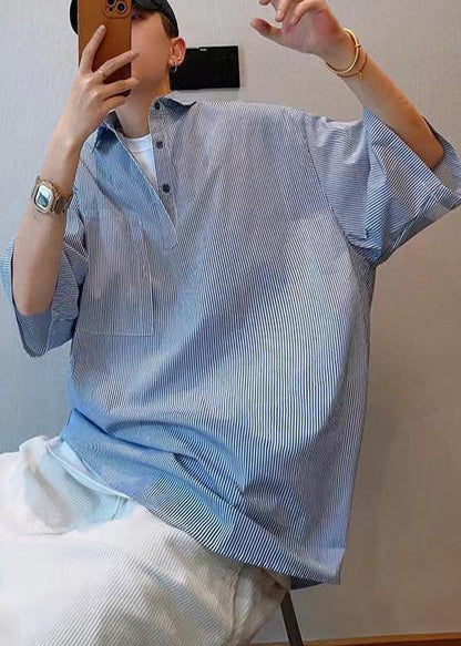 Summer Blue Oversized Tshirt Cotton Cool Striped Mens FashionChic