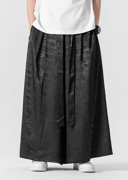 Cool Brown Pockets Print Ice Silk Mens Wide Leg Pants Summer YT044 Men-Silk-MENP240721