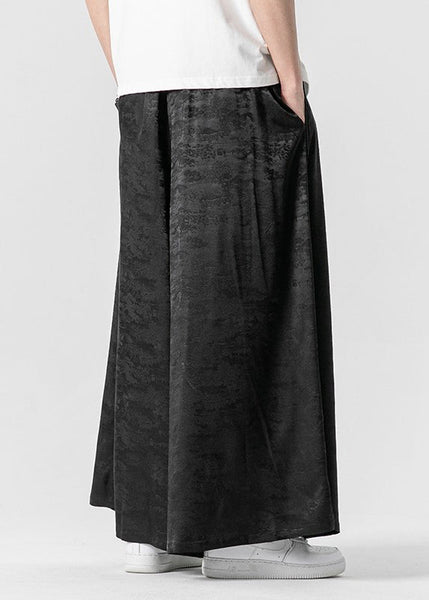 Cool Brown Pockets Print Ice Silk Mens Wide Leg Pants Summer YT044 Men-Silk-MENP240721