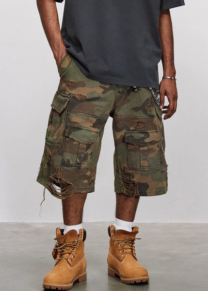 Crop Cool Cotton Pockets High Mens Waist Camouflage Pants Hole FashionChic