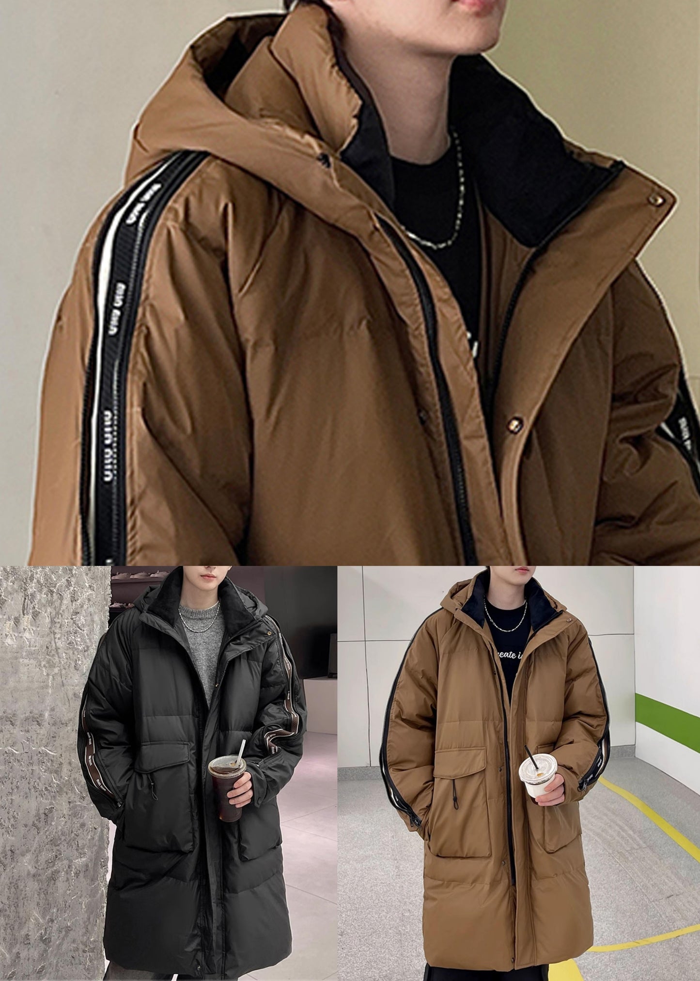 Cool Caramel Zippered Print Duck Down Men Down Coats Winter RJ018 ABC