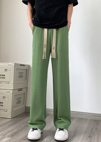 Apparel Cotton Oversized Wrinkled Cool Grass Green Pants Men FashionChic