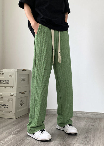 Apparel Cotton Oversized Wrinkled Cool Grass Green Pants Men FashionChic