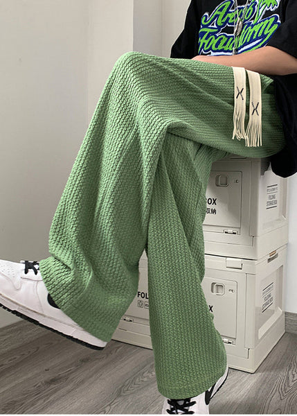 Apparel Cotton Oversized Wrinkled Cool Grass Green Pants Men FashionChic