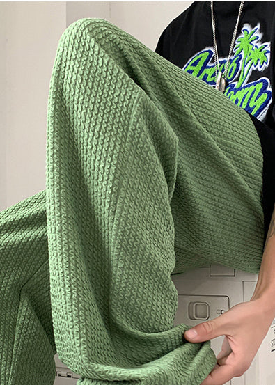 Apparel Cotton Oversized Wrinkled Cool Grass Green Pants Men FashionChic