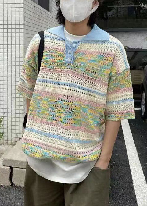 Shirts Summer Polo Print Out Cool Hollow Knit FashionChic