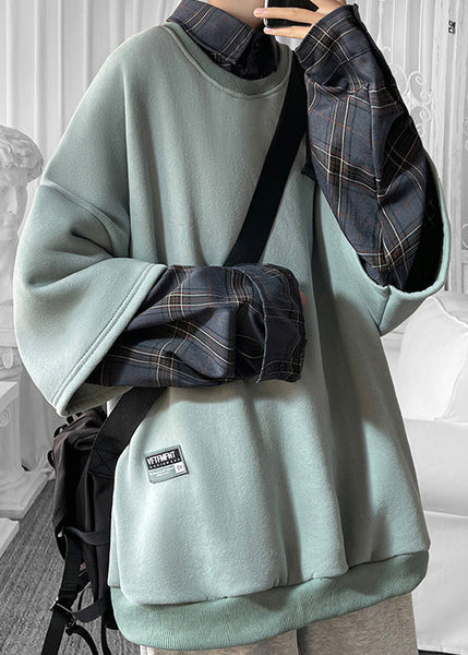 Cool Khaki Mens Collar Cotton Pan Plaid Patchwork Peter FashionChic