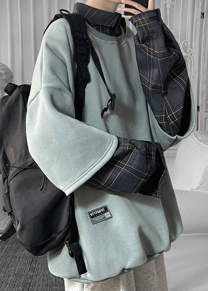 Cool Khaki Mens Collar Cotton Pan Plaid Patchwork Peter FashionChic