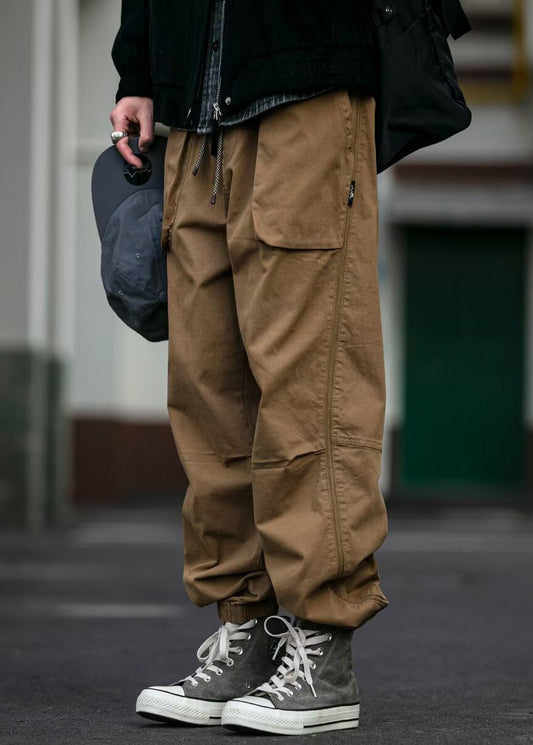 Spring Waist Cotton Mens Pants Khaki Pockets Cool Beam Elastic FashionChic