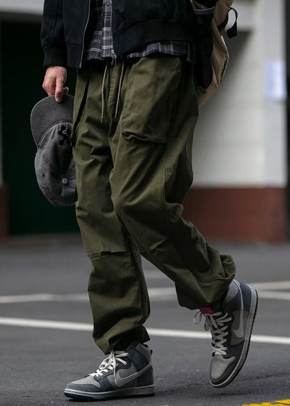 Spring Waist Cotton Mens Pants Khaki Pockets Cool Beam Elastic FashionChic