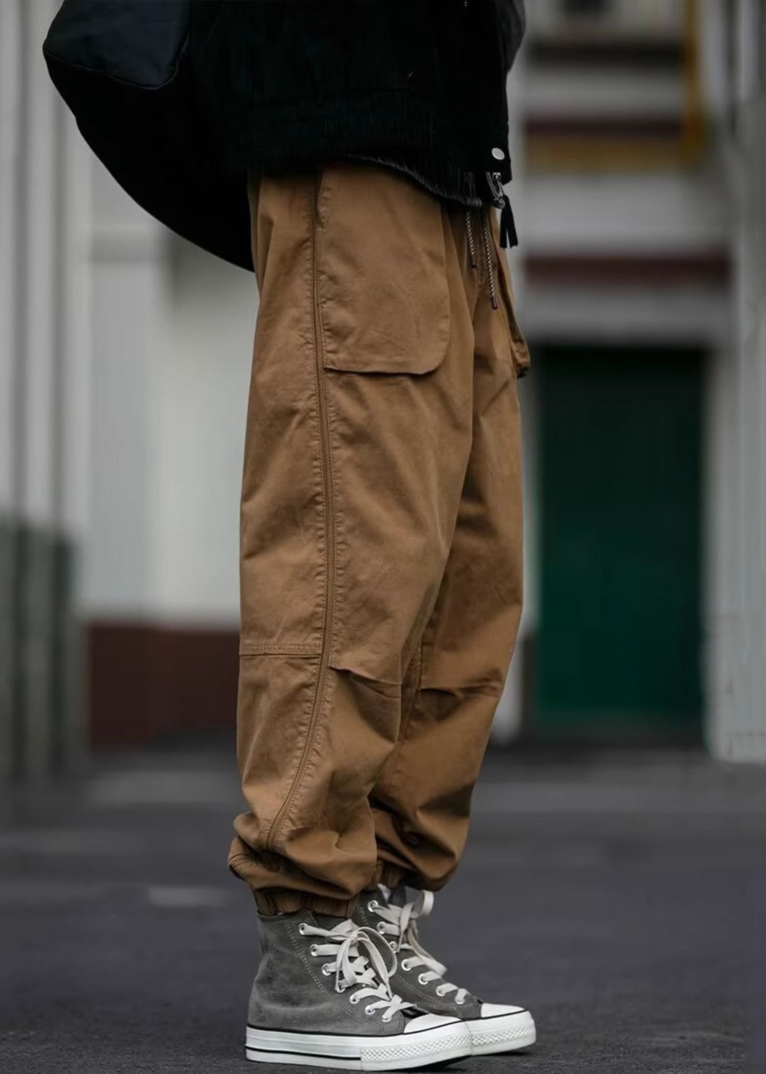 Spring Waist Cotton Mens Pants Khaki Pockets Cool Beam Elastic FashionChic