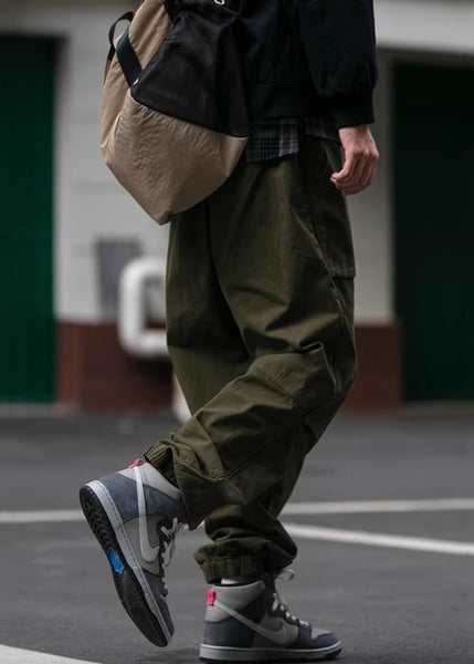 Spring Waist Cotton Mens Pants Khaki Pockets Cool Beam Elastic FashionChic