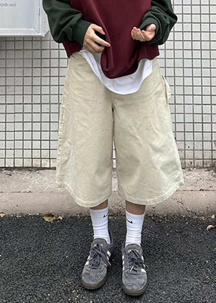 Cool Khaki Pockets Patchwork High Waist Men Crop Pants YT001 Men-Silk-MENCP240721