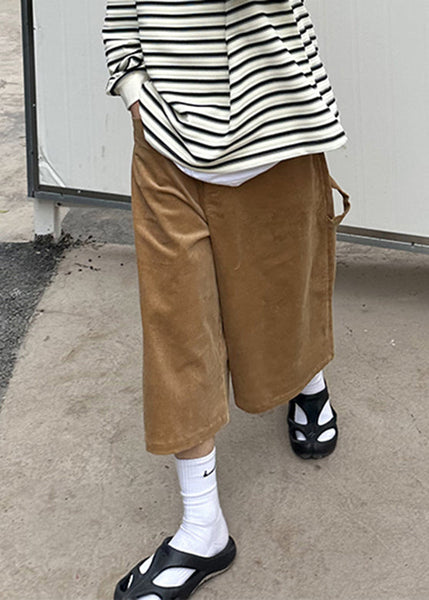 Cool Khaki Pockets Patchwork High Waist Men Crop Pants YT001 Men-Silk-MENCP240721