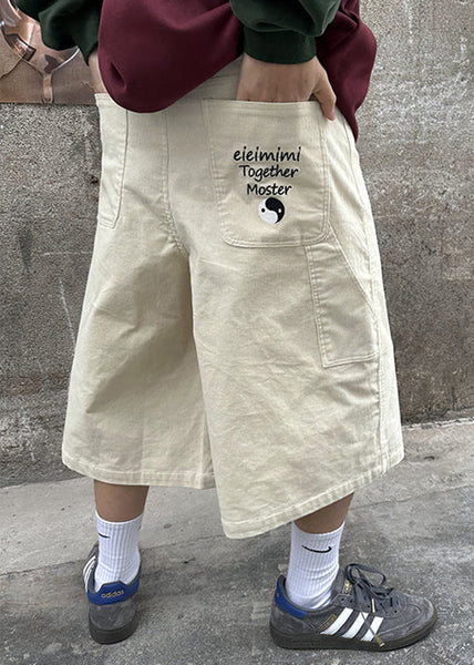 Cool Khaki Pockets Patchwork High Waist Men Crop Pants YT001 Men-Silk-MENCP240721