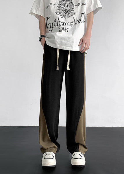 Cool Khaki Pockets Patchwork Ice Silk Mens Straight Pants Summer YT041 Men-Silk-MENP240721