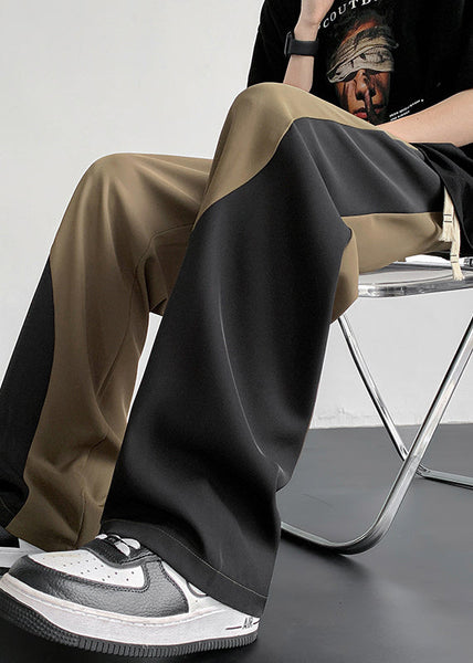 Cool Khaki Pockets Patchwork Ice Silk Mens Straight Pants Summer YT041 Men-Silk-MENP240721