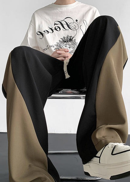 Cool Khaki Pockets Patchwork Ice Silk Mens Straight Pants Summer YT041 Men-Silk-MENP240721