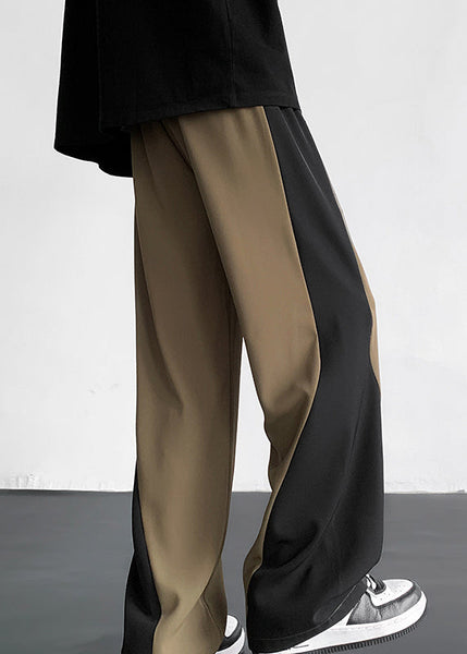 Cool Khaki Pockets Patchwork Ice Silk Mens Straight Pants Summer YT041 Men-Silk-MENP240721