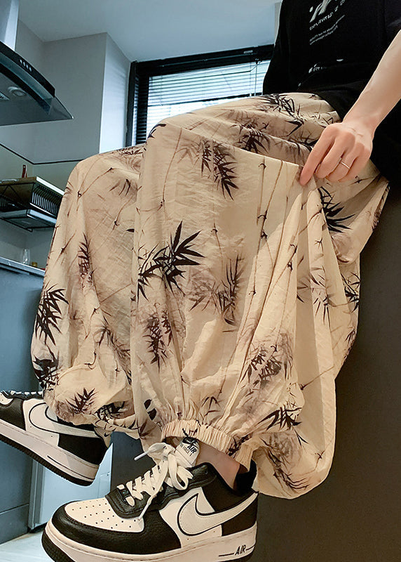 Cool Khaki Pockets Print Elastic Waist Silk Men Pants Summer YT058 Men-Silk-MENP240721