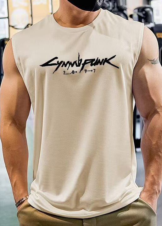 Tank Cotton Men's Sleeveless Cozy Print Khaki Cool FashionChic