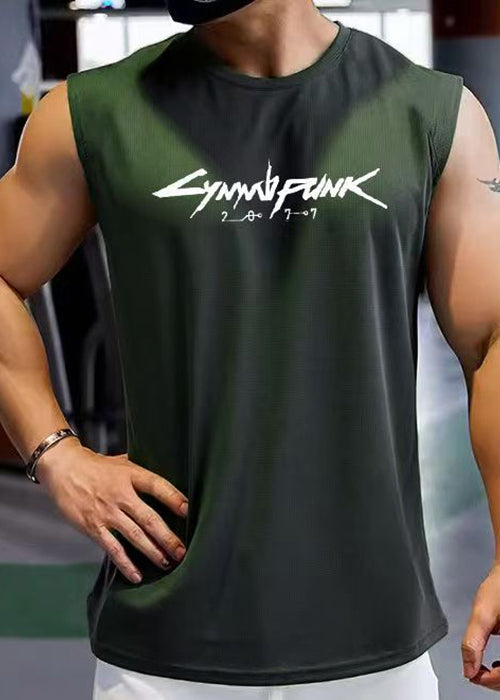 Tank Cotton Men's Sleeveless Cozy Print Khaki Cool FashionChic