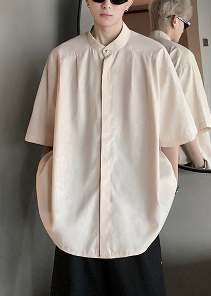 Cool Pink Button Print Ice Silk Mens Shirts Half Sleeve YT083 Men-Silk-MENSTP240721