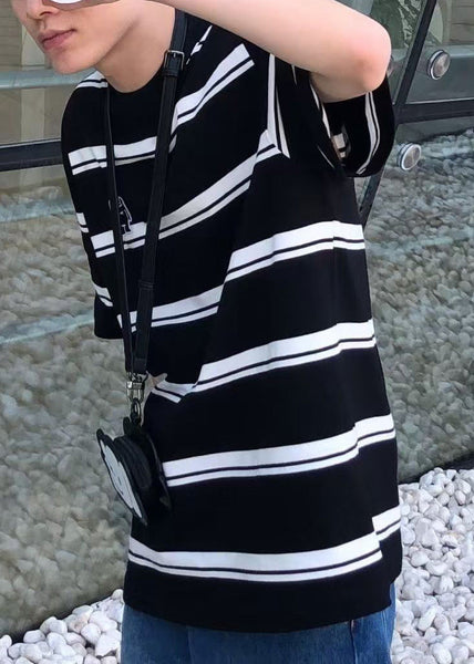 Cool Purple O Neck Striped Cotton Oversized T Shirt Men Summer QH002 MENT241019