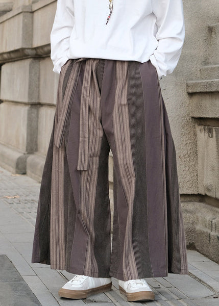 Cool Red Pockets Striped Linen Mens Wide Leg Pants Summer SA033 Men-casual-MENP240726