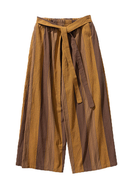 Cool Red Pockets Striped Linen Mens Wide Leg Pants Summer SA033 Men-casual-MENP240726