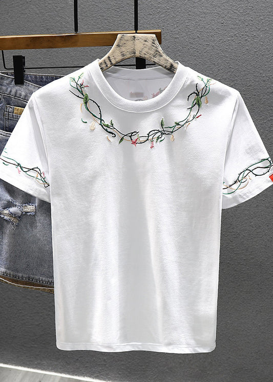 Men Embroideried Shirts Cotton Summer Cool Best White T For FashionChic