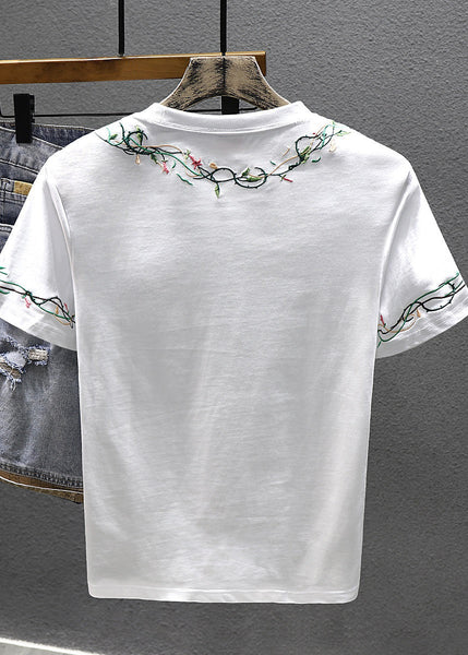 Men Embroideried Shirts Cotton Summer Cool Best White T For FashionChic