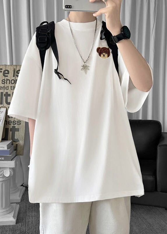 Cool White Embroideried Zippered Cotton Mens T Shirt Designer Summer WA004 MENT241110