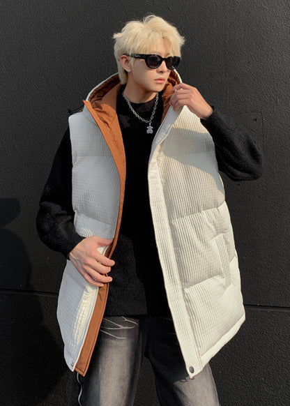 Cool White Hooded Fine Cotton Filled Men Vests Winter TK027