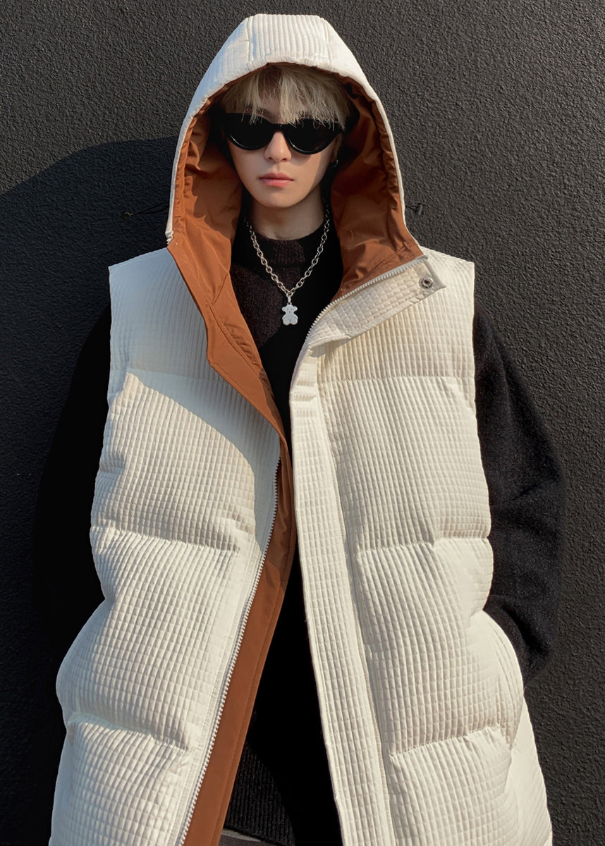 Cool White Hooded Fine Cotton Filled Men Vests Winter TK027