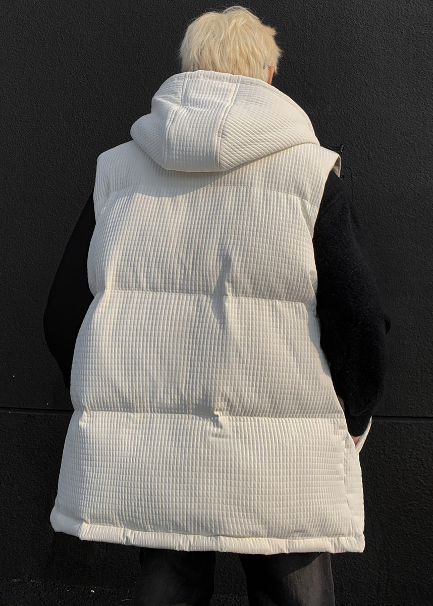 Cool White Hooded Fine Cotton Filled Men Vests Winter TK027