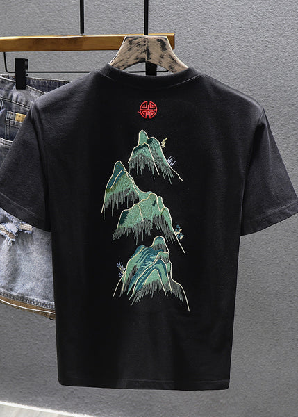 Neck Shirts T White Cotton Cool O Summer Embroideried Men FashionChic