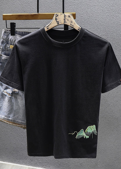 Neck Shirts T White Cotton Cool O Summer Embroideried Men FashionChic