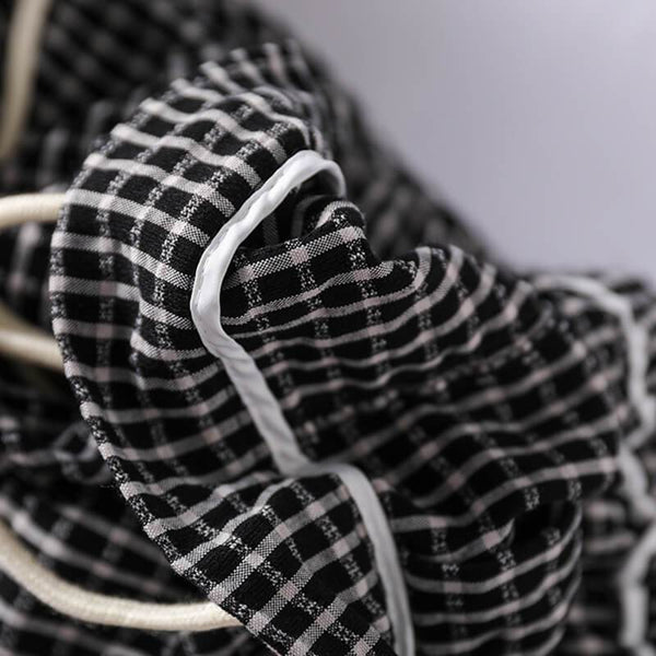 Cotton Linen Plaid Drawstring Pocket Casual Pants OP1023 QJH