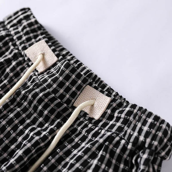Cotton Linen Plaid Drawstring Pocket Casual Pants OP1023 QJH