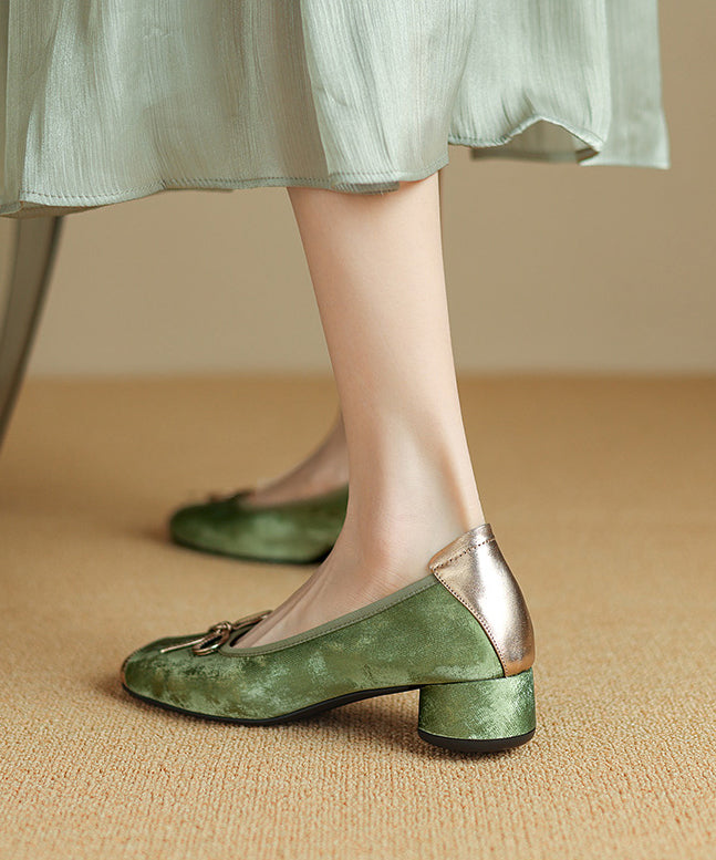 Cowhide Leather Bow Splicing Green Comfy Penny Loafers WT009 shoe-GGX241030